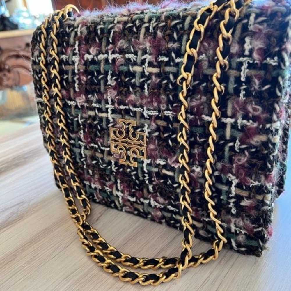 Tory Burch Chain Britten Medium Adjustable Multi Black Tweed Shoulder Bag - Picture 5 of 5